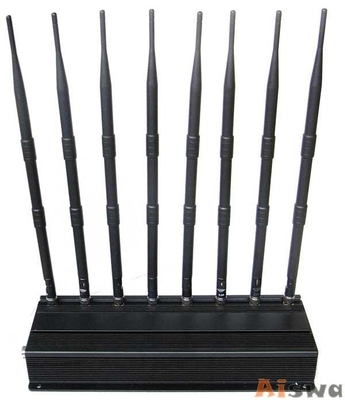8 Antennas 16W UHF VHF Jammer , 4G Lte Wireless Internet Wimax Jammer 315Mhz/433Mhz